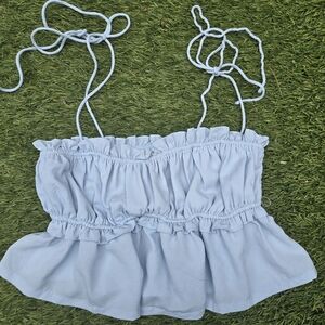 Altar'd State Light Blue Ruffled Crop Top
